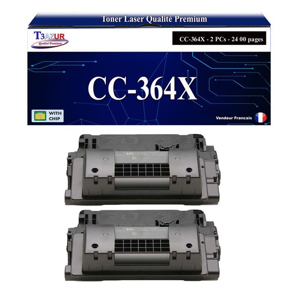 T3AZUR -2x Toners compatibles avec HP CC364X/CE390X (64X/90X) pour HP Laserjet P4015  P4015N  P4015TN  P4015X