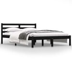 vidaXL Cadre de lit Bois de pin massif 135x190 cm Noir double