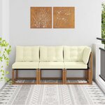 vidaXL Canapé d’extérieur milieu et coin avec coussin 3 Pièce Naturel