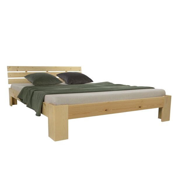 Lit double marron matelas et sommier à lattes 120x200