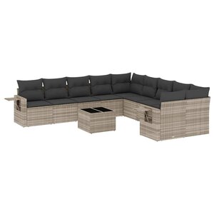 vidaXL Salon de jardin 11 Pièces avec coussins gris clair résine tressée