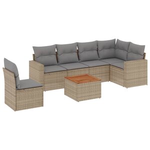vidaXL Salon de jardin avec coussins 7Pièces mélange beige résine tressée