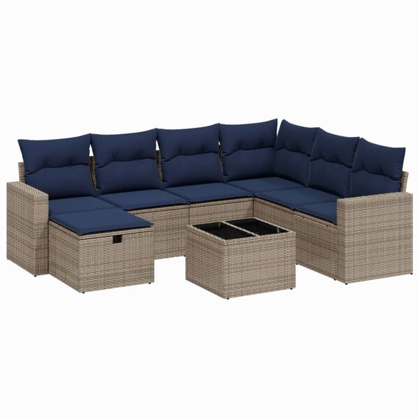 vidaXL Salon de jardin 8 Pièces avec coussins gris résine tressée