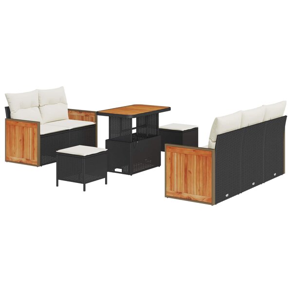 vidaXL Ensemble de canapé de jardin avec coussin 8 Pièces Noir et Crème
