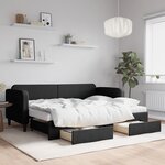 vidaXL Lit de jour avec gigogne et tiroirs noir 80x200 cm tissu