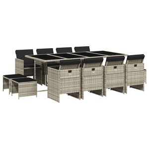 vidaXL Ensemble à manger de jardin et coussins 13 Pièces gris clair rotin