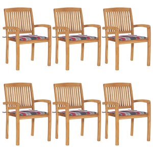 vidaXL Chaises de jardin empilables avec coussins lot de 6 Teck solide