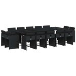 vidaXL Ensemble à manger de jardin 15 Pièces coussins noir résine tressée