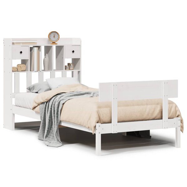 vidaXL Lit bibliothèque sans matelas blanc 75x190cm bois de pin massif