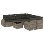 vidaXL Salon de jardin 9 Pièces avec coussins gris résine tressée
