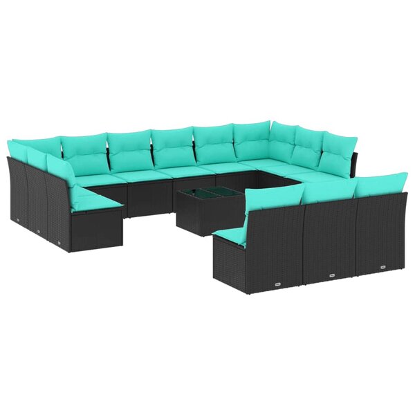 vidaXL Salon de jardin avec coussins 14 Pièces noir résine tressée