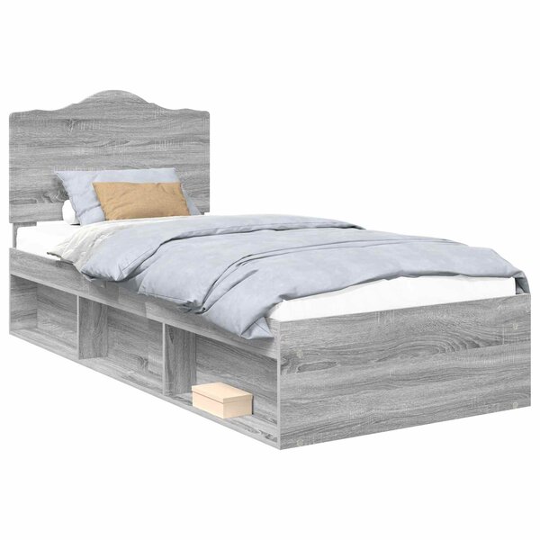vidaXL Cadre de lit Gris Sonoma 75 x 190 cm Pin massif