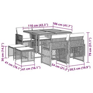 vidaXL Ensemble à manger de jardin et coussins 9 Pièces beige Poly rotin