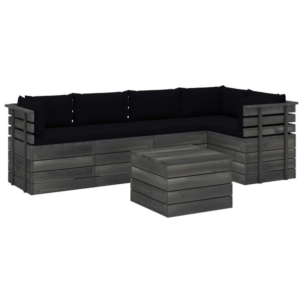 vidaXL Salon palette de jardin 6 Pièces avec coussins Bois de pin massif