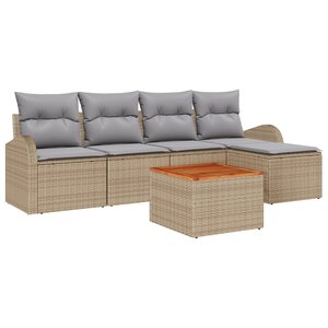 vidaXL Ensemble de Canapés de Jardin de 6 Pièces avec Coussins Beige Poly Rattan Acacia