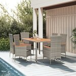 vidaXL Ensemble à manger de jardin et coussins 7 Pièces gris rotin