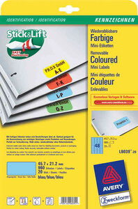 Etiquettes stick&lift 38x21,2 mm rouge 1300 sur 20 f a4 avery zweckform