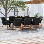 vidaXL Ensemble de salle à manger de jardin avec coussins 9 Pièces Noir