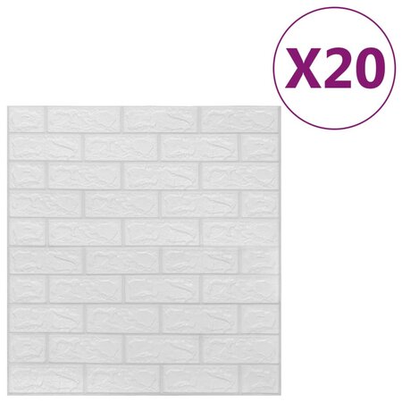vidaXL Papier peint 3D autoadhésif Briques 20 Pièces Blanc
