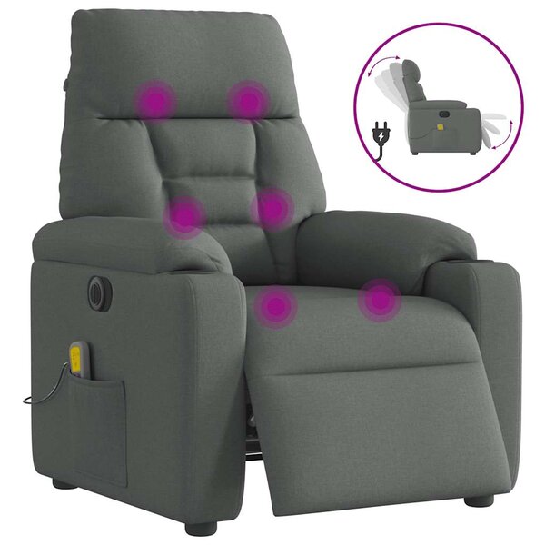 vidaXL Fauteuil inclinable de massage électrique gris foncé tissu