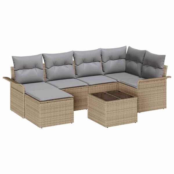 vidaXL Ensemble de canapé de jardin 7 Pièces Beige Poly rotin