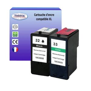 1+1 Cartouches compatibles avec Lexmark 32, 33 pour Lexmark P6250, P6300, P6350, P900, P910, P915 (Noire+Couleur) - T3AZUR