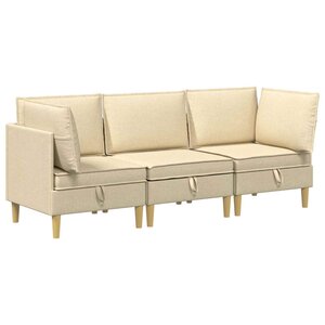 vidaXL Canapé modulaire avec rangement 3 Pièces Crème Tissu
