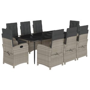 vidaXL Ensemble à manger de jardin et coussins 9 Pièces gris clair rotin