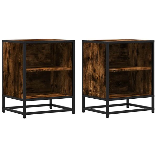 vidaXL Tables de chevet 2 Pièces chêne fumé bois d'ingénierie et métal