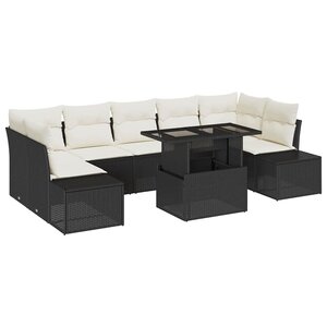 vidaXL Ensemble de Canapés avec coussin 8 Pièces Noir et Crème polyrotin