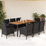 vidaXL Ensemble à manger de jardin 9Pièces coussins noir résine tressée