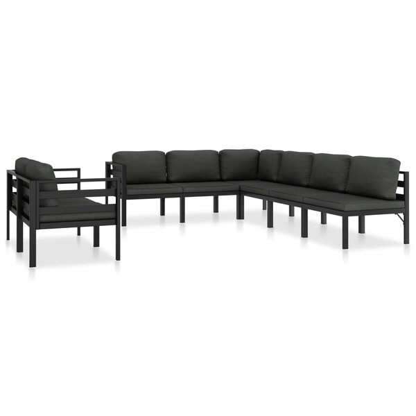 vidaXL Salon de jardin 8 Pièces avec coussins Aluminium Anthracite