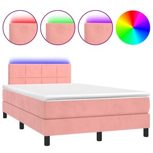 vidaXL Sommier à lattes de lit et matelas LED rose 120x190 cm velours