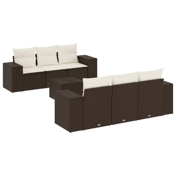 vidaXL Salon de jardin avec coussins 7 Pièces marron résine tressée