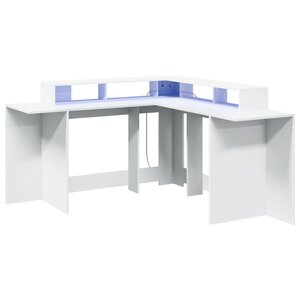 Bureau table poste de travail meuble d'ordinateur informatique étude avec lumières LED 152 x 152 x 91 cm bois d'ingénierie blanc 02_0023407