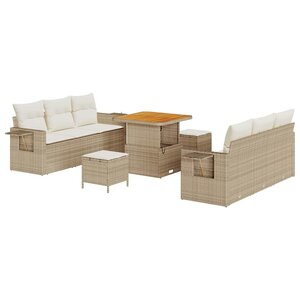 vidaXL Ensemble de canapé de jardin avec coussin 9 Pièces Beige polyrotin
