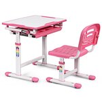Bureau enfant ergonomique hauteurs et angle réglable 0-40° ensemble table avec chaises table à dessin avec 1 tiroir rose 20_0000333