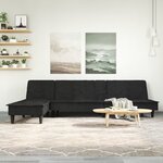 vidaXL Canapé-lit en forme de L noir 255x140x70 cm velours