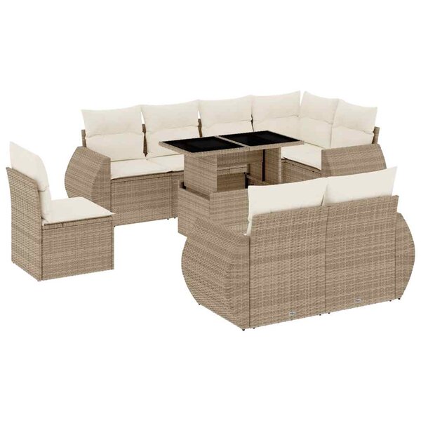 vidaXL Salon de jardin avec coussins 9 Pièces beige résine tressée