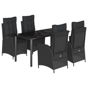 vidaXL Ensemble à manger de jardin coussins 5Pièces Noir Résine tressée