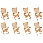 vidaXL Chaises inclinables de jardin lot de 8 Bois de teck solide