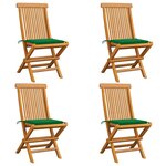 vidaXL Chaises de jardin et coussins vert lot de 4 Bois de teck massif