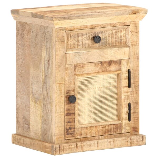 vidaXL Table de chevet 40x30x50 cm Bois de manguier et canne naturelle