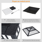 Brasero cheminée foyer extérieur dim. 86l x 86l x 54h cm grille à charbon couvercle tisonnier métal noir