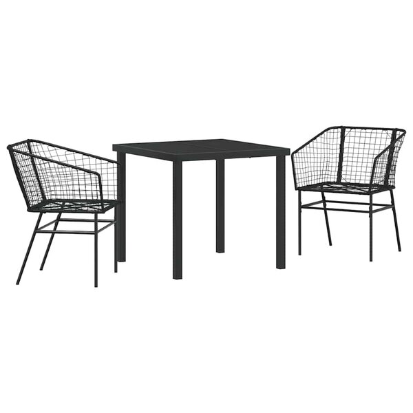 vidaXL Ensemble de salle à manger pour jardin 3 Pièces Noir polyrotin