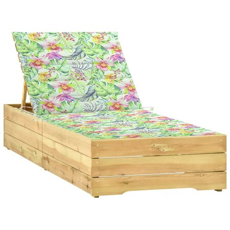 vidaXL Chaise longue avec coussin motif feuilles Bois de pin imprégné