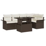 Ensemble de canapé de jardin 6 pièces avec coussins en rattan poly marron