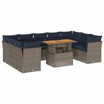 vidaXL Salon de jardin avec coussins 10 Pièces gris résine tressée