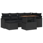 Ensemble de Canapés de Jardin 7 Pièces avec Coussins Noir Rattan Poly