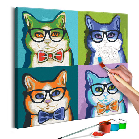 Tableau à peindre par soi-même - pop art chats avec lunettes l x h en cm 40x40